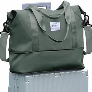 Travel Bag,Waterproof Duffel Gym Tote Bag,Weekender Carry On Overnight Bags for Women with Trolley Sleeve Wet Pocket,Travel Duffel Bags Hospital Bag,Green