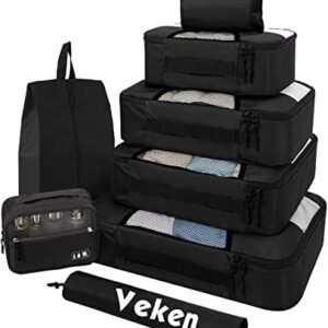 Veken 8 Set Packing Cubes for Suitcases, Travel Bag Organizers for Carry on, Luggage Organizer Bags Set for Travel Essentials Travel Accessories in 4 Sizes(Extra Large, Large, Medium, Small), Black